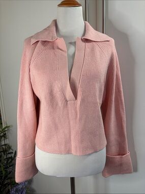 L'Academie Blush Pink Ribbed V‑Neck Sweater M